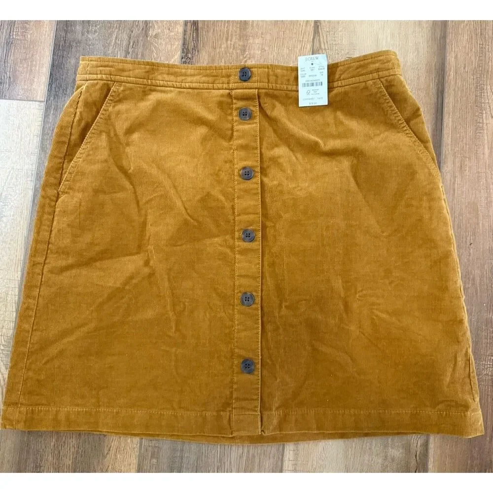 J Crew Corduroy Mini Skirt Size 14 Button Front Preppy Schoolgirl NEW Mustard